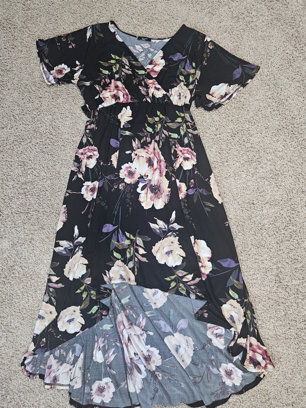 Tua Black Maxi Dress with Pink and Cream Floral Print